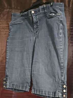 Just My Size Women's 20W Average Capri Jeans Blue Stretch Denim Button Hem JMS